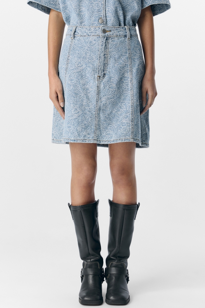 OBJMIRWA RE MW SHORT DNM SKIRT 138 23046422 LIGHT BLUE DENIM/PATTERN